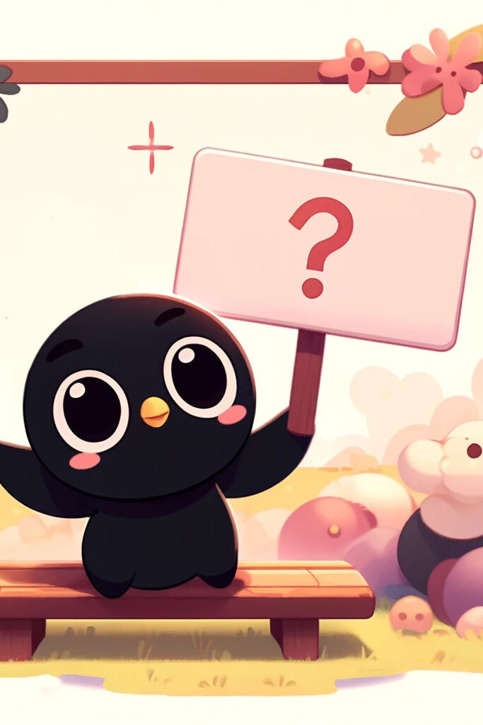 A crow holing a sign with a question mark