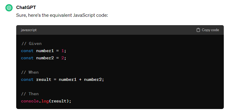 code example in JavaScript